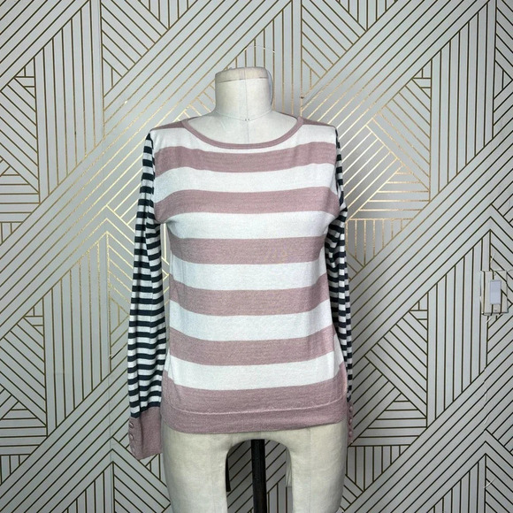 MaxMara Marica Boat Neck Striped Silk Cashmere Sweater Pink Gray Size‎ XS - Picture 4 of 12